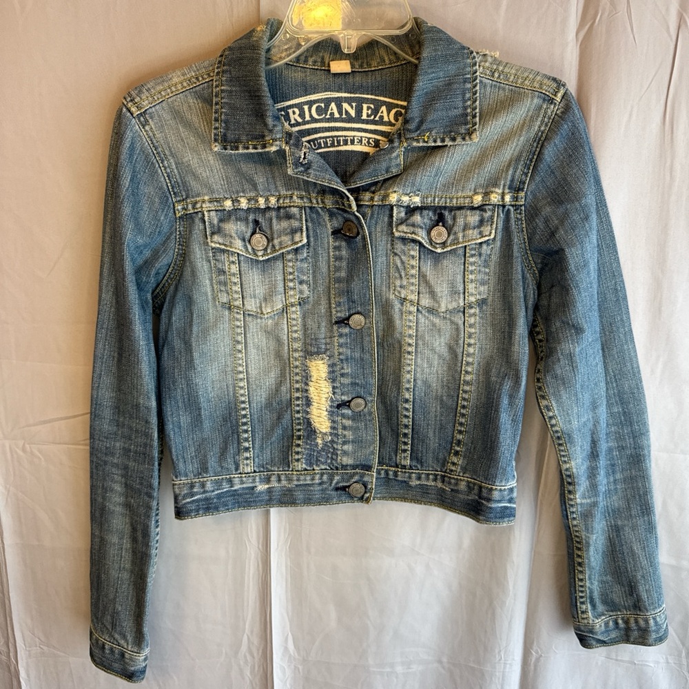 American Eagle Outfitters Distressed Blue Jean Jacket